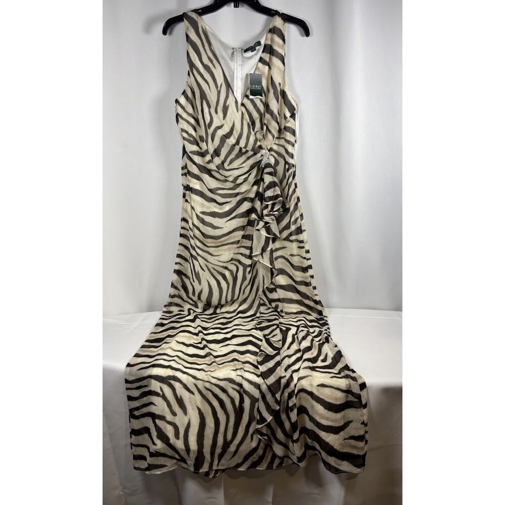 NWT Lauren Ralph Lauren Size 14 Animal Print Ruffle Gown